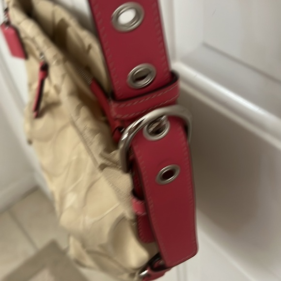 Coach convertible strap east west , pink leather trim, signature canvas bag GUC - Picture 3 of 10